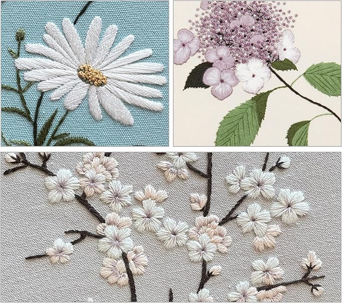 silentsea 3 sets of starter kits for embroidery beginners, including 3* embroidery cloth with patterns, hoop, needle, manual and other manual diy tools needed for embroidery