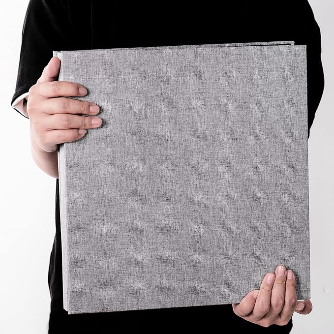 Large Photo Album Self Adhesive 4x6 5x7 3x5 8.5x11 Scrapbook Magnetic Album DIY Scrap Book Length 13 x Width 12.8 (Inches) 120 Sticky Pages Linen Cover DIY Photo Album (Grey)