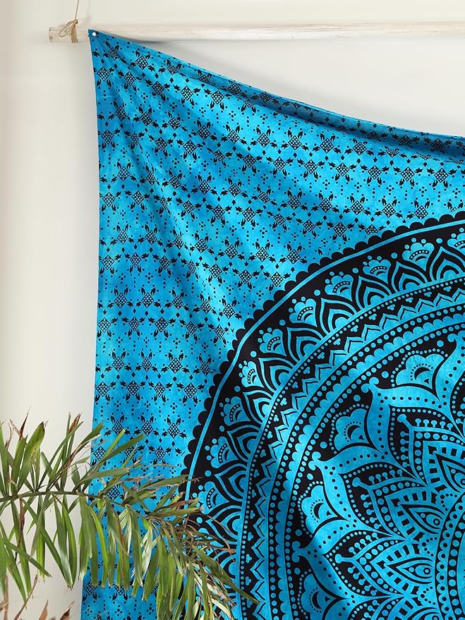 popular handicrafts queen mandala hippie hippy tie dye psychedelic ombre tapestry wall hanging - indian maditation gypsy bohemian dorm room decor tarqouise 81x88 inch