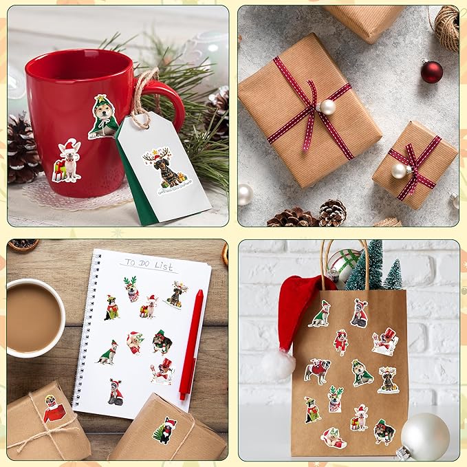 h1vojoxo christmas dog sticker rolls - 1000pcs holiday dog stickers for kids 16 designs christmas cute dogs realistic stickers funny xmas dogs sticker for envelopes craft