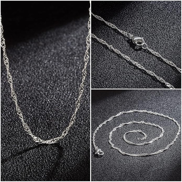 Whaline 24 Pack Silver Plated Chain Necklace 925 Water Ripple Plated Necklace for Jewelry Making Craft, Womens and Girls