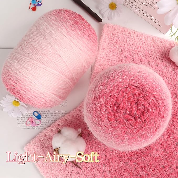 Katech Ombre Yarn for Crocheting-Large Skein of Gradient Yarn Cake-2 Pack of 200g/7.05 oz-80% Acrylic,20% Nylon- #4 Medium-Perfect for Star Blankets, Scarves, Shawls and Garments (C)