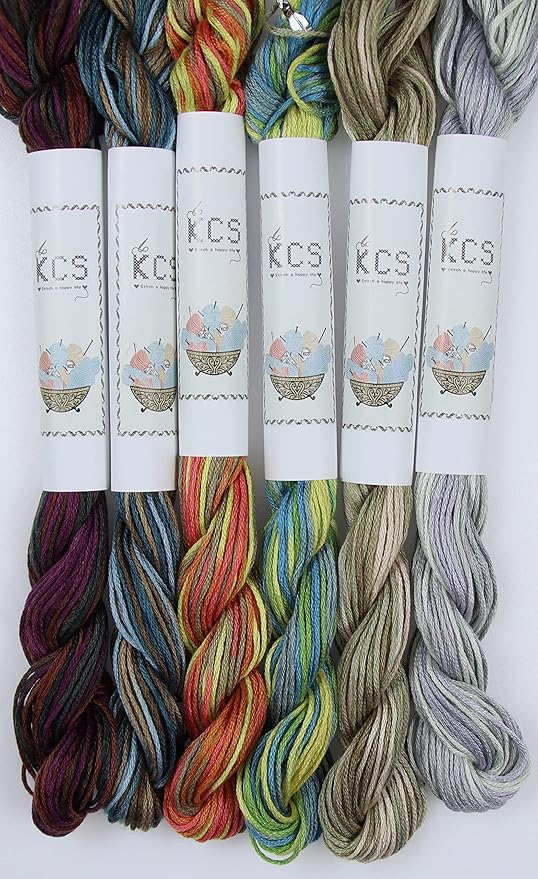 KCS Big skeins of 25 Meters Size 25 Color Variegated Cross Stitch Stranded Threads,6 skeins,07