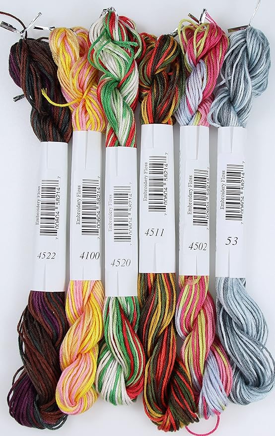 KCS Big skeins of 25 Meters Size 25 Color Variegated Cross Stitch Stranded Threads,6 skeins,24