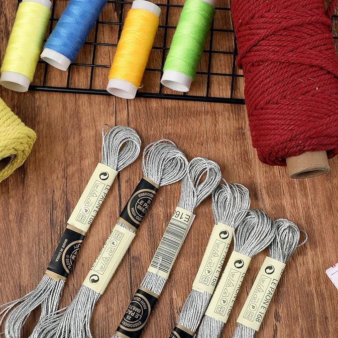 6 Pcs Silver Embroidery Floss Friendship Bracelet String Embroidery Thread Metallic Silver Embroidery Floss String Glitter Embroidery Thread Cross Stitch Thread for Hand Embroidery String Art