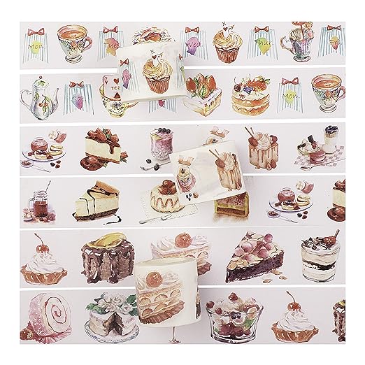 Navy Peony Sweet Dessert Wide Washi Tape Set (3pcs) | Cute Food Themed Japanese Decorations | for Crafts and Planners
