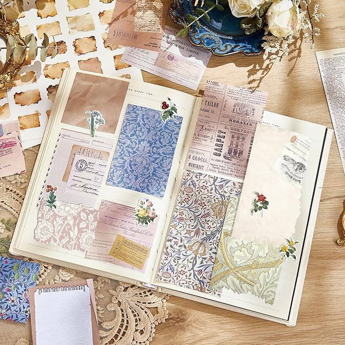 Gemmapylor 440PCS Vintage Scrapbook Paper,Junk Journal Ephemera Kit with 360 Decorative Papers & 80 Vintage Stickers, Aesthetic Journaling Supplies for Scrapbooking, Planner, DIY Crafts