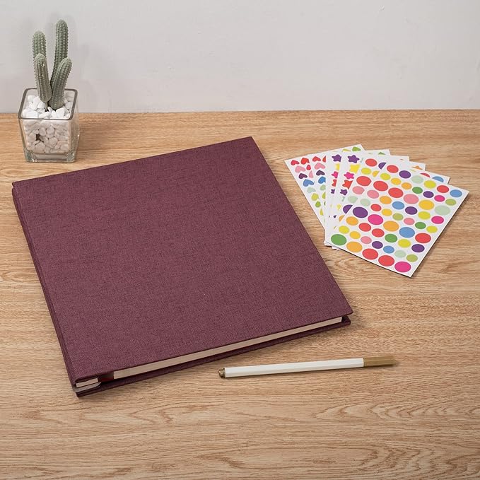 Large Photo Album Self Adhesive 4x6 8x10 10x12 13"x12.8" Magnetic Scrapbook Album 12.6"x11" Inch 40 Pages Linen Cover DIY Photo Album with A Metallic Pen and DIY Stickers(Purple)
