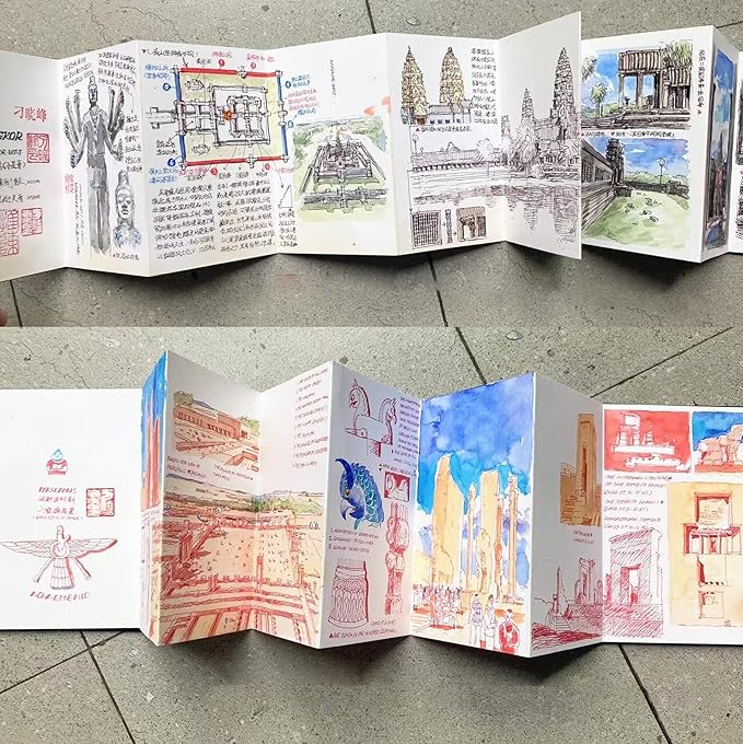 Hoidaai Watercolour Hardback Concertina - Accordion-fold Design - Travel Protable Journal Watercolor Book - Sketchbook - 300 GSM - 15 x 100 cm - One Book - Cold Press