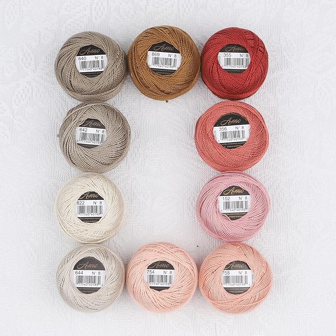 Size 8 Double Mercerized Egyptian Long Staple Cotton Pearl Thread Ball 5 Grams Rainbow Color Embroidery Thread 10 Colors per Box for Crochet Hardanger Cross Stitch Hand Embroidery (Set Z)