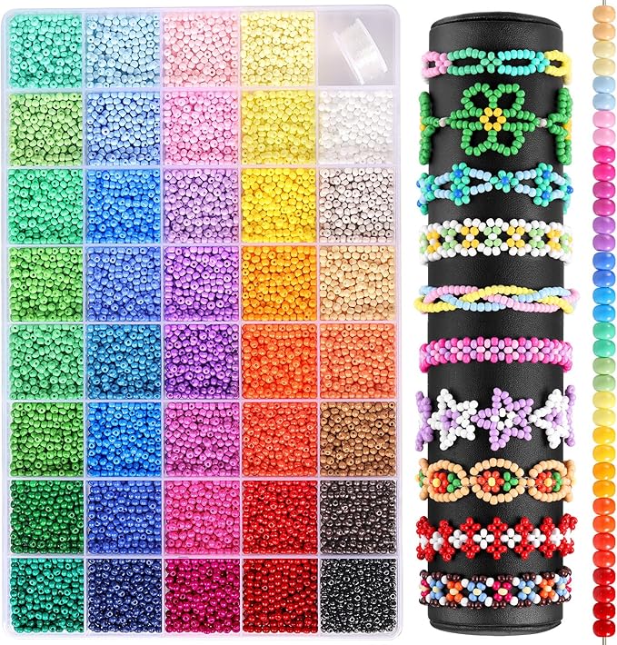 Funtopia 3mm Seed Beads Uniform, 39 Colors 8200pcs Small Beads for Jewelry Making, Friendship Bracelet Bead for Girls Adults