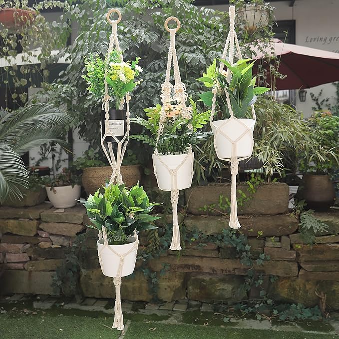 maoqian 3 in 1 macrame kit for beginners, 3mm x 220yards cotton macrame cord, 3 diy macrame plant hanger kits for adults with instructions macrame supplies best for macrame plant hanger kit