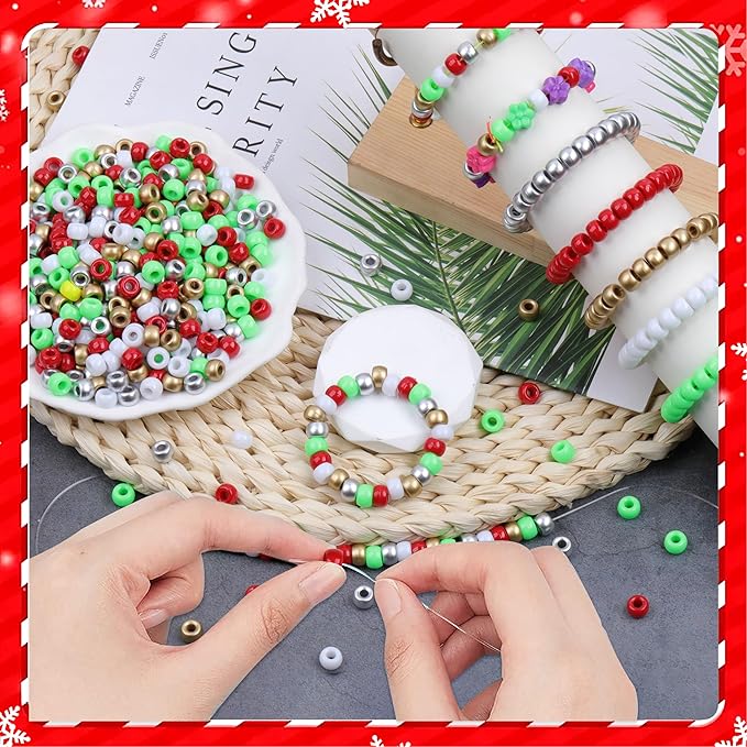 Green Pony Beads - Bulk 6x9mm Large Hole Plastic Beads for Jewelry Making - 1000 Pcs for Friendship Bracelets, Necklace, Festival Decoration & Hair Braiding