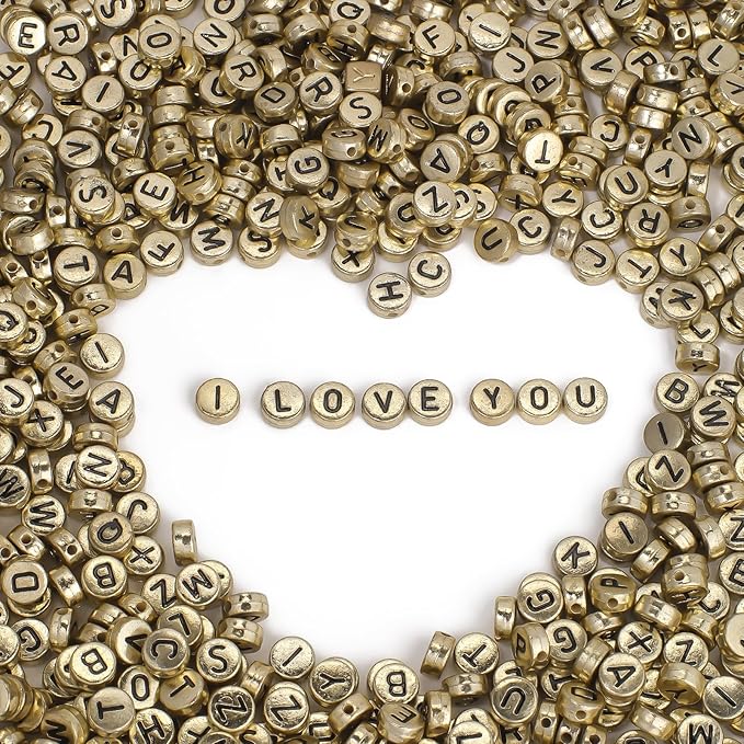 Yochus 1000pcs Gold Letter Beads for Bracelets, 4x7mm Black Alphabet A-Z Beads Friendship Bracelets Jewelry Making Kit Earring Bracelet Making Kit for Teen Gifts