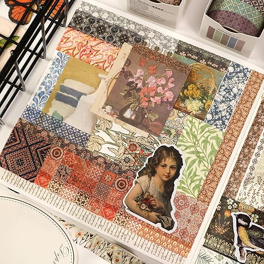 Fantasy Washi Tape Set - 5 Rolls Texture Arts Adhesive Tapes Basic Patterns Decorative Masking Tape Sets for Craft, Kids, Scrapbook, DIY, Gift Wrapping (1-Earthy Abstract)