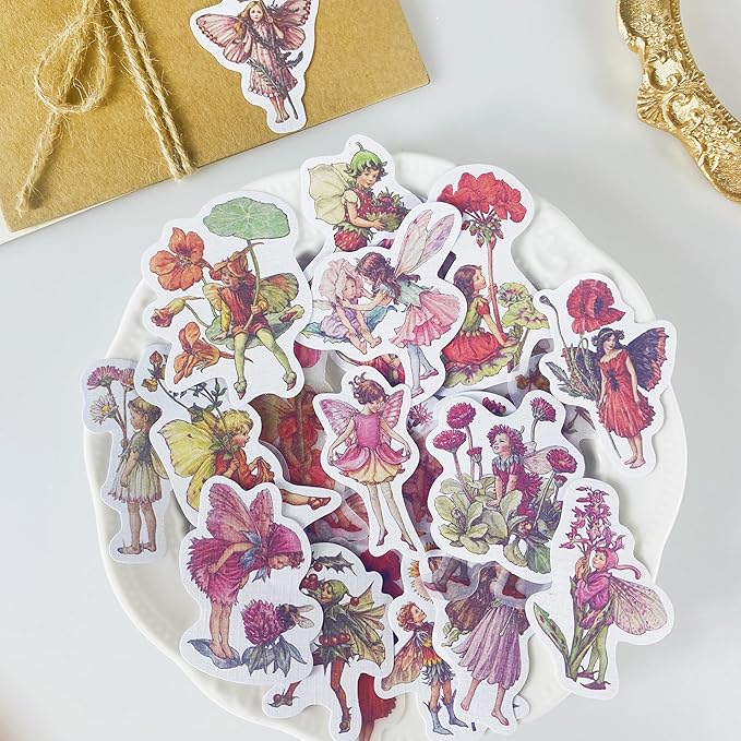 Alideco 80Pcs Vintage Flower Fairy Scrapbooking Stickers Scrapbook Paper Aesthetic Kawaii Girls Stickers for Journaling Assorted Phone Adult(huhuashizhe)