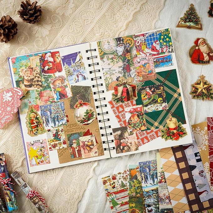 DOLEEYAE 287pcs Vintage Junk Journal Kit, Scrapbook Paper & Stickers for Bullet Journaling, DIY Planner Supplies with Aesthetic Patterns for Card Making, Crafting and Mixed Media Art