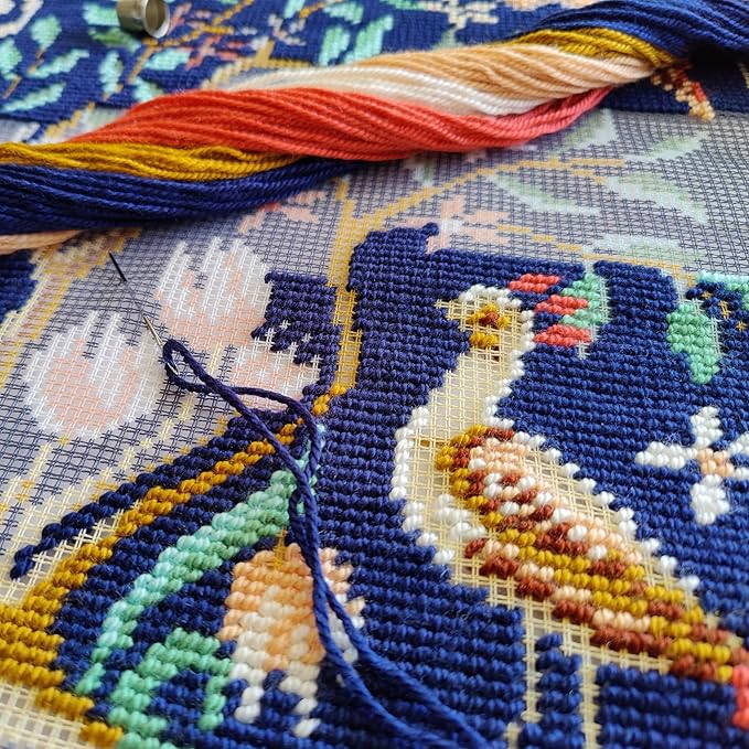 Tapestry Needlepoint Kit for Adults and Beginners — Birds 16″ × 16″ with Clear, Precise Printed Design on Cotton Canvas; Includes 2 Needles, Yarn, and Easy-Read Chart