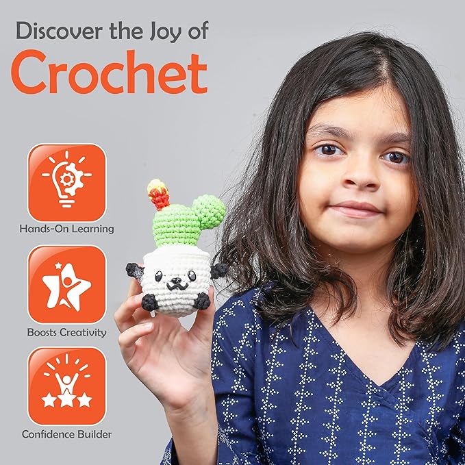 A-URA Learn to Crochet Kit for Beginners Kids and Adults, Premium Pattern Panda Cactus Beginner Crochet Kits with Easy Tube Yarn & Step-by-Step Video Tutorials