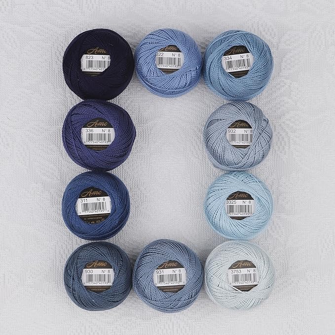 Size 8 Double Mercerized Egyptian Long Staple Cotton Pearl Thread Ball 5 Grams Rainbow Color Embroidery Thread 10 Colors per Box for Crochet Hardanger Cross Stitch Hand Embroidery (Set N)