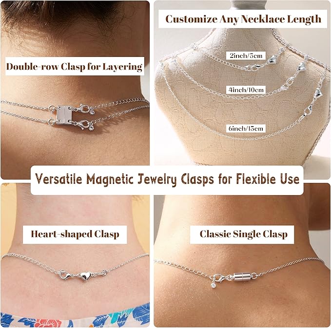 KRFY Extra Strong Magnetic Necklace Clasps and Closures, Necklaces Separator for Layering Stacks, Necklace Chain Extenders for Women, Magnet Detangler Clasp Jewelry Bracelet 8Pcs Silver Color