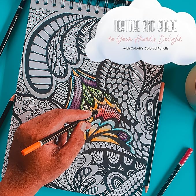 Calming Doodles Adult Coloring Book - Features 50 Original Hand Drawn Anti-Stress Zentangle Designs Printed on Artist Quality Paper with Hardback Covers, Top Spiral Binding, Perforated Pages, and Bonus Blotter by ColorIt