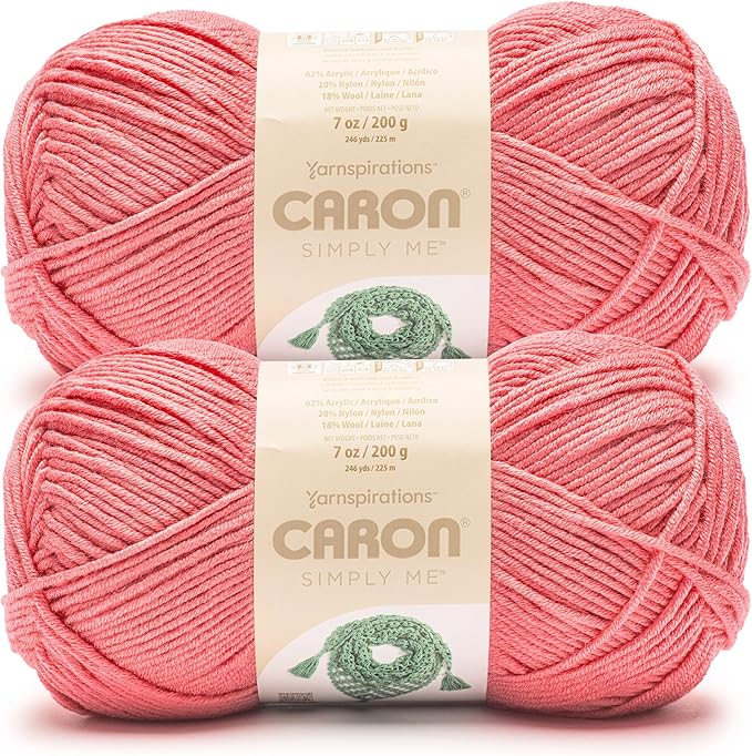Caron Simply Me Pretty in Pink Yarn - 2 Pack of 160g/5.64oz - 62% Acrylic, 20% Nylon, 18% Wool - #5 Bulky - 197 Yards - Knitting/Crochet