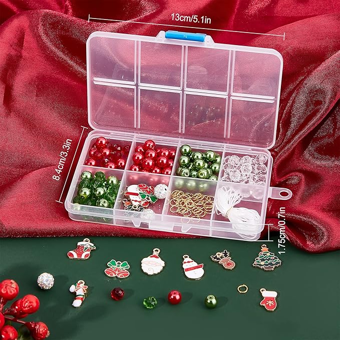 SUNNYCLUE 1 Box 226Pcs 6Sets Christmas Enamel Charms Christmas Tree Bracelet Making Kit Reindeer Socks Candy Cane Santa Claus Glass Beads Snowman Charms for Jewelry Making Kits Adult Xmas Gifts
