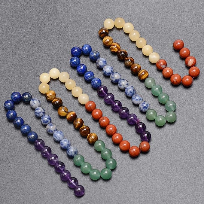 LPBeads 100PCS 8mm Round Natural Chakra Beads Gemstone Round Loose Beads for Jewelry Making with Crystal Stretch Cord