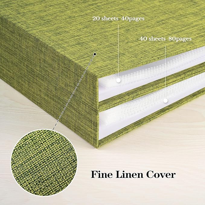 Mublalbum 10x10 Inch DIY Scrapbook Photo Album with 40 Plastic Sleeves 80 Pages Linen Cover 3 Ring Folder Binder for Wedding Baby Family and DIY Projects (Green)
