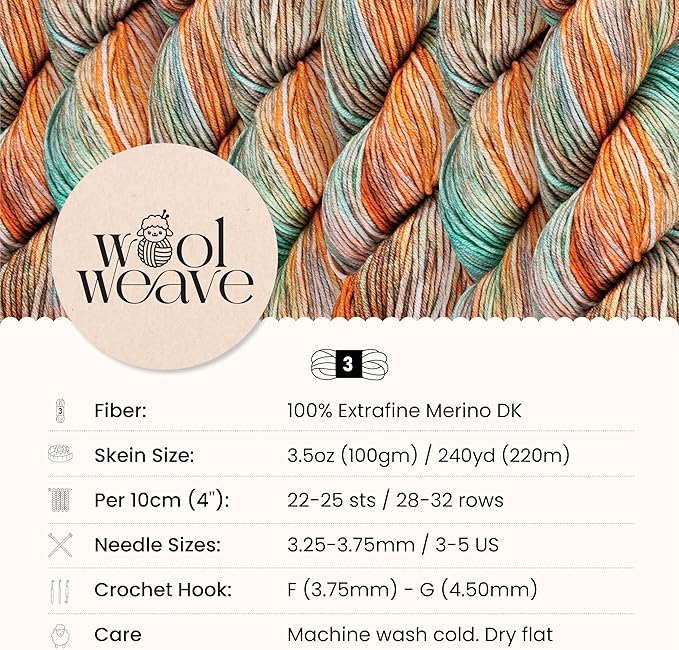 Superwash Merino Wool Yarn for Knitting & Crocheting - Hand Dyed, Luxurious & Soft Dk Weight Yarn, 100gr, 240 Yards - Lagoon Dream