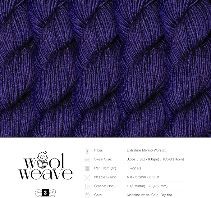 Superwash Merino Wool Yarn for Knitting & Crocheting - Premium Hand Dyed Yarns, 100gr, 240 Yards, Dk Weight - Luxurious, Soft & Durable Purple Yarn