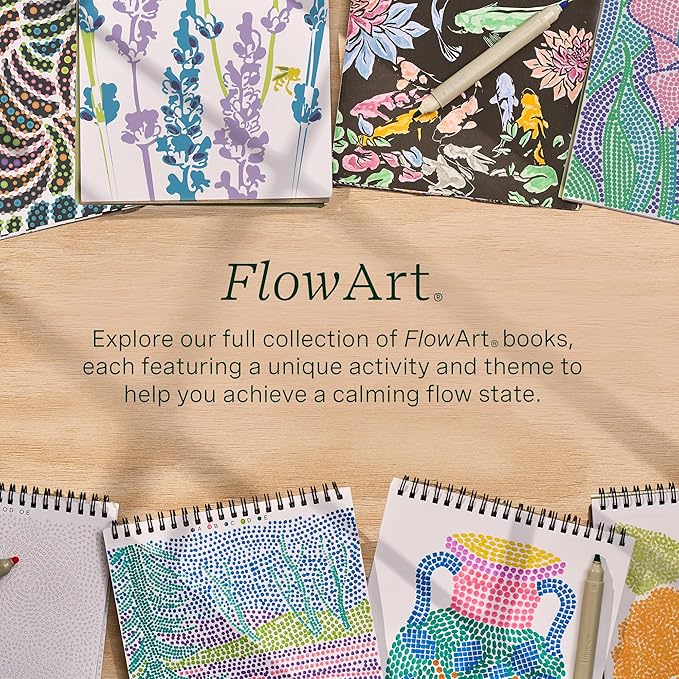 Lifelines FlowArt Activity Pads, 2-Pack & Bonus Pad - Guided Art Meditations - 2 Sets of Markers & 48 Scenes - Hidden Patterns & Pogo-Dot Coloring Books for Tweens, Adults & Seniors