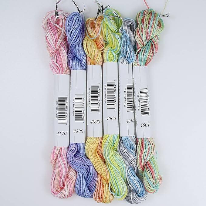 KCS Big skeins of 25 Meters Size 25 Color Variegated Cross Stitch Stranded Threads,6 skeins,12