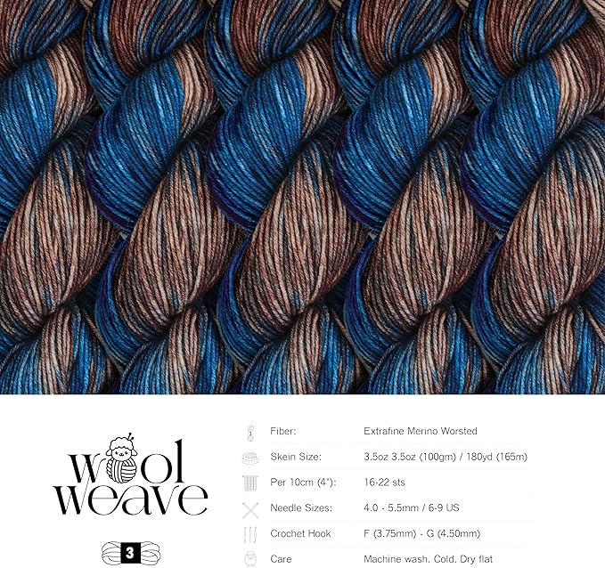 Superwash Merino Wool Yarn for Knitting & Crocheting - Premium Hand Dyed Variegated Yarn, 100gr, 240 Yards, Dk Weight - Luxurious, Soft & Durable Yarns