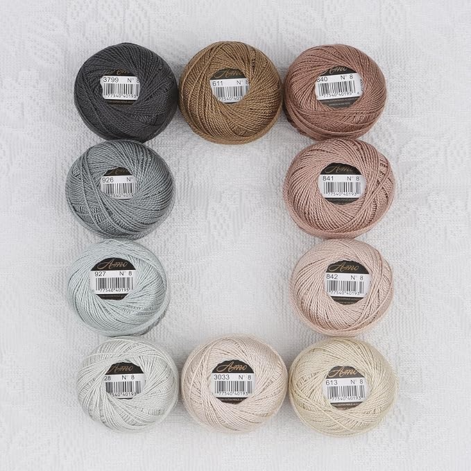 Size 8 Double Mercerized Egyptian Long Staple Cotton Pearl Thread Ball 5 Grams Rainbow Color Embroidery Thread 10 Colors per Box for Crochet Hardanger Cross Stitch Hand Embroidery (Set K)