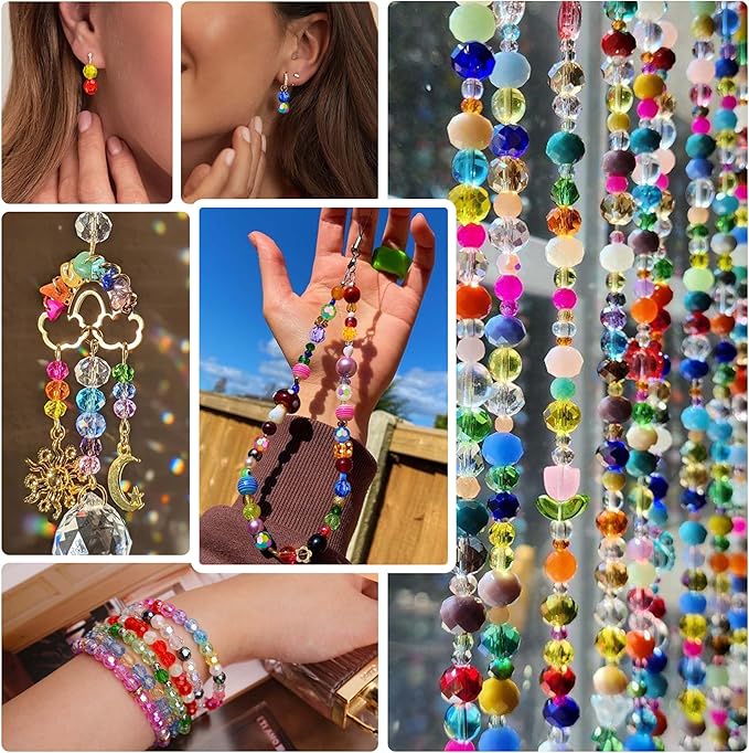 BONNY BOXX 1800PCs 6mm Acrylic Faceted Round Beads, AB & Regular Colors Crystal Bead for Jewelry Making DIY Friendship Bracelets Necklaces Earrings, Rainbow Color Spacer Beads for Crafting Projects