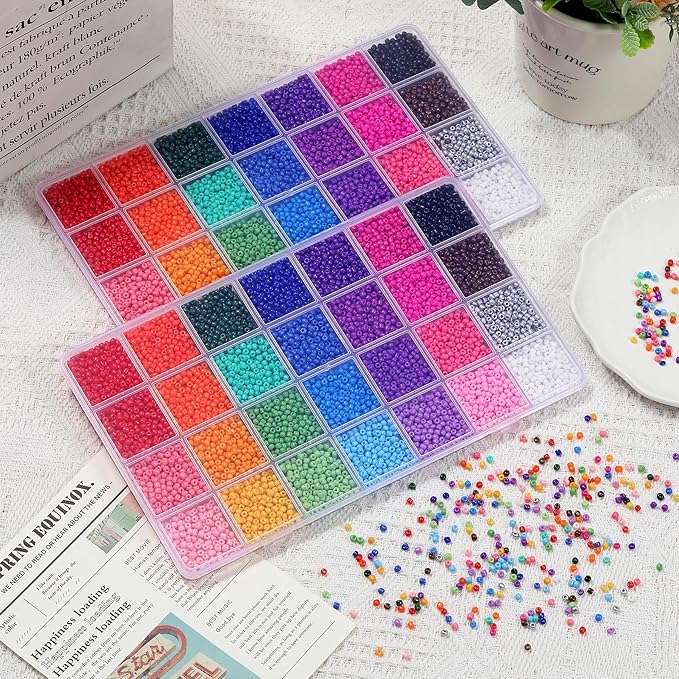 28 Colors 3mm Seed Beads, 7200PCS Glass Seed Beads Kit for Jewelry Making, Craft and Bracelet Making