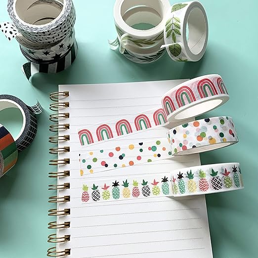 Washi Tape Set of 12 Rolls of 15 mm Wide Cute Decorative Washi Tape for Journaling, Scrapbook, Washy Crafts, Bullet Journals, Planners, DIY Décor, Craft Supplies For Adults & Kids (Tranquility)