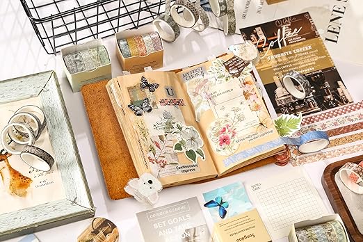 YUBX Basic Patterns Washi Tape Set 60 Rolls Geometric Elegance Decorative Skinny Masking Tapes for Arts, DIY Crafts, Journals, Planners, Scrapbook, Wrapping (Bygone Days)