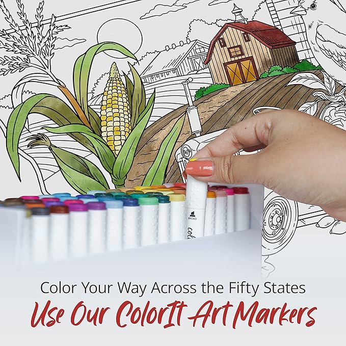 ColorIt Fifty States Adult Spiral Coloring Book - 50 Perforated Original Designs - Lay-Flat Cover - Ink Blotter Paper for Arts & Crafts - Adult Coloring Book