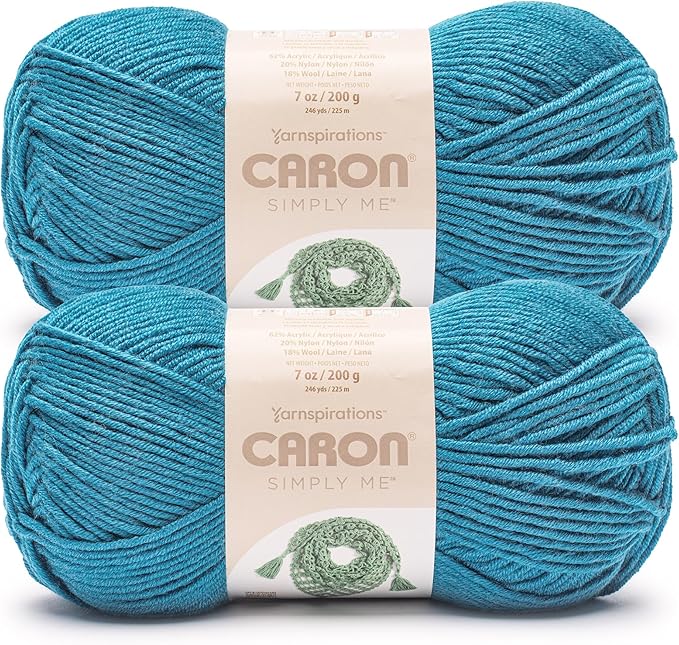 Caron Simply Me Blue Topaz Yarn - 2 Pack of 160g/5.64oz - 62% Acrylic, 20% Nylon, 18% Wool - #5 Bulky - 197 Yards - Knitting/Crochet