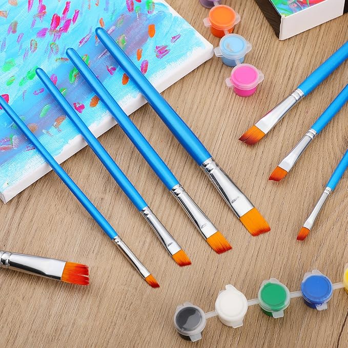 Sherr 48 Pcs Paint Brush Set Bulk Acrylic Brush Wood Paint for Detail Art Crafts Kids Artist Adult Watercolor Oil Face Body(0.28, 0.35, 0.43, 0.59 Inch,Angle Style)