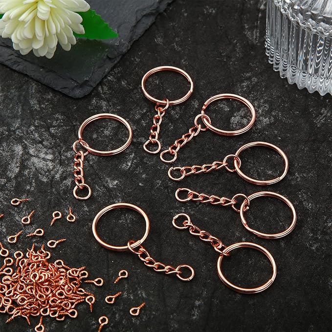 Hotop 360 Pcs Key Rings for Crafts Keychain Making Kit Including 90 Open Jump Rings Connectors, 180 Small Screw Eye Pins Hooks Bulk for DIY Keychain Supplies Crafts Jewelry Making(25 mm,Rose Gold)