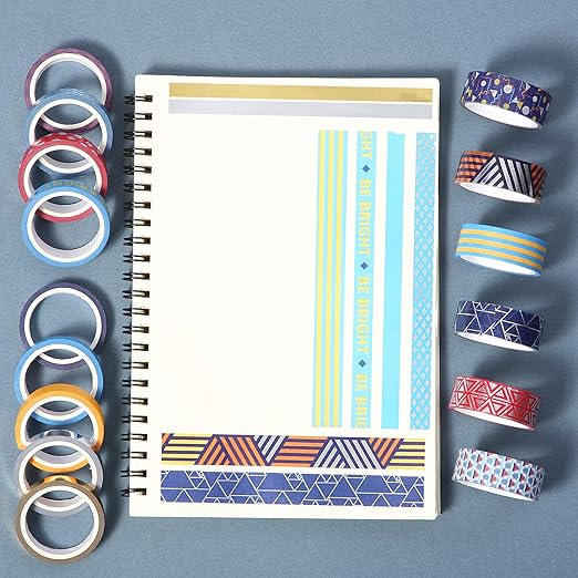 Mr. Pen Washi Tape Set, 15 Rolls, Metallic Foil, Geometric Groove, Decorative Tape, Scrapbook Tape, Craft Tape