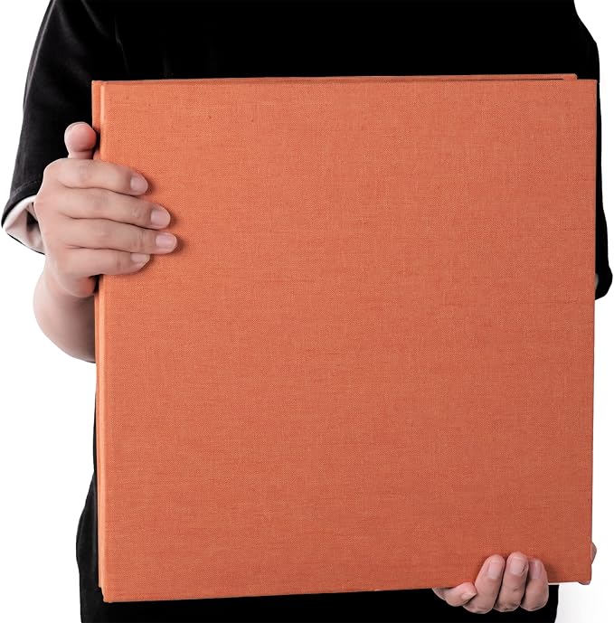 Large Photo Album Self Adhesive 4x6 5x7 3x5 8.5x11 Scrapbook Magnetic Album DIY Scrap Book Length 13 x Width 12.8 (Inches) 120 Sticky Pages Linen Cover DIY Photo Album (Orange)