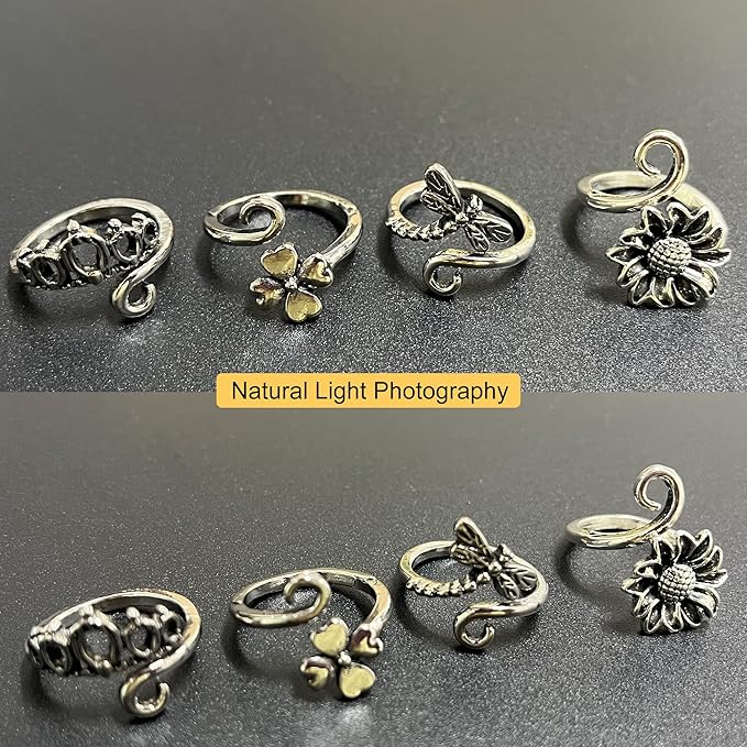 4 PCS Crochet Rings for Fingers Butterfly Flower Crown Bow Knot Sunflower Adjustable Yarn Tension Ring Knitting Accessories Crochet Gifts for Crocheters