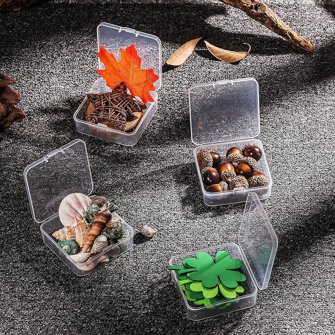 SATINIOR 12 Pack Clear Plastic Beads Storage Containers Box with Hinged Lid for Beads and More (2.75 x 2.75 x 0.67 Inch)