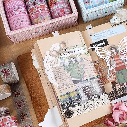 10 Rolls Vintage Floral Washi Tape Set Pastel Plaid Arts Adhesive Tapes Soft Colors Decorative Masking Tape Sets for Craft, Kids, Scrapbook, DIY, Gift Wrapping (Lavender Lace)
