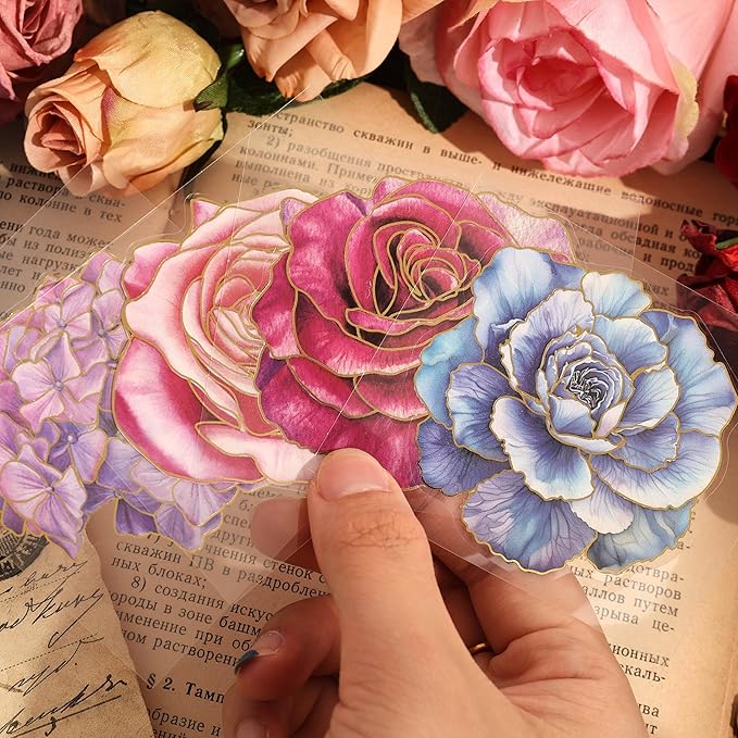 emmoolife Pressed Flower Stickers Set (100 PCS) Large Dried Flowers Themed Resin Sticker Decals Floral Botanical Journaling Stickers for Scrapbook Supplies Bullet Junk Journal Bottles Planner Laptops